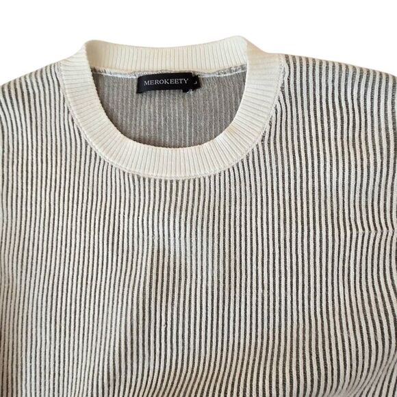 Merokeety Womens Ribbed Classic & Comfy Ribbed Pullover Sweater Gray White Large - Picture 4 of 13